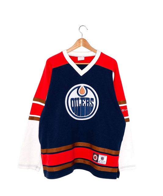 Felpa NHL Edmonton Oilers Champion-Champion-fronte.jpg; Felpa NHL Edmonton Oilers Champion-Champion-retro.jpg