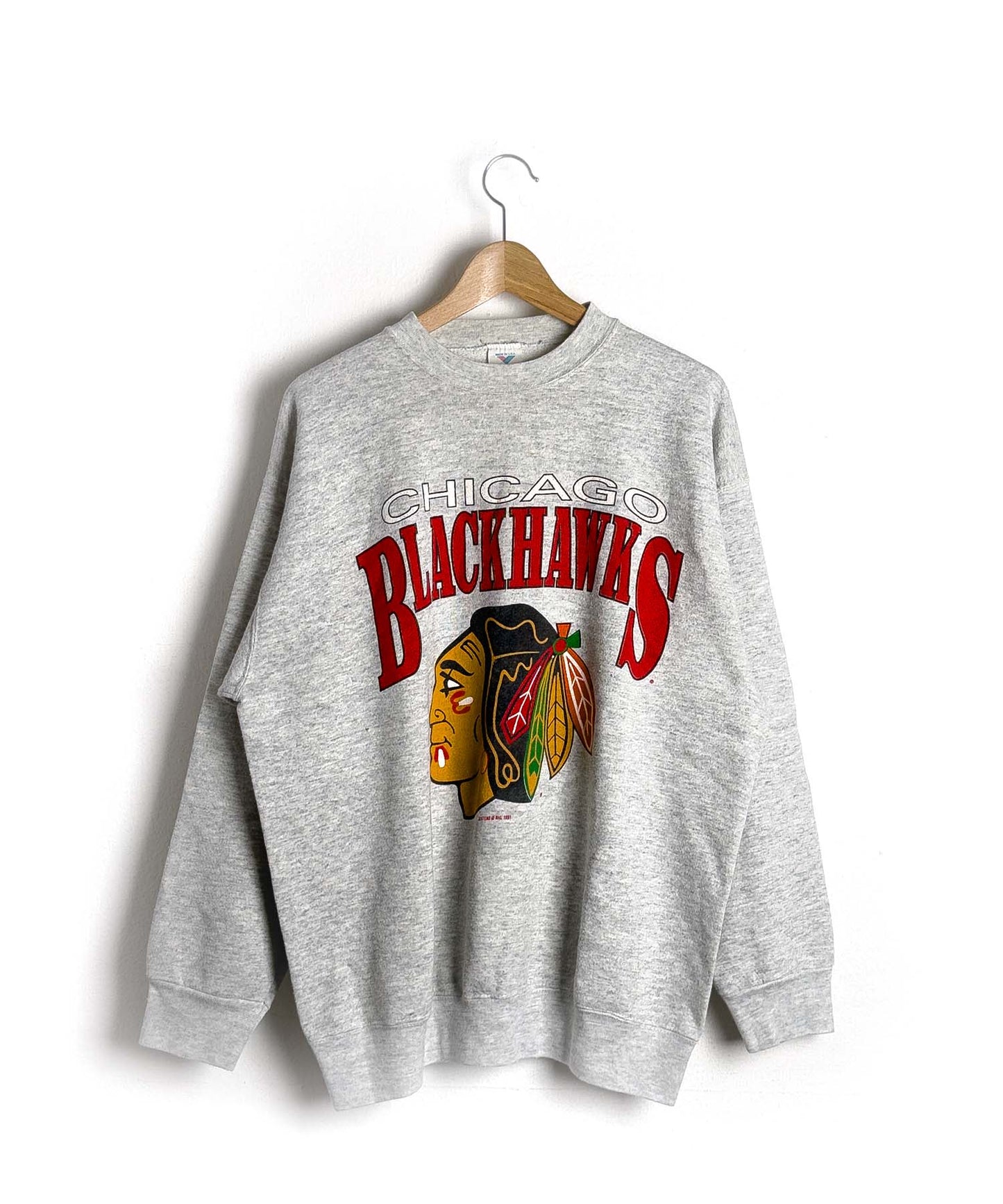 Felpa Chicago Blackhawks 1991 Vintage (made in USA)-Vintage-fronte.jpg; Felpa Chicago Blackhawks 1991 Vintage (made in USA)-Vintage-retro.jpg